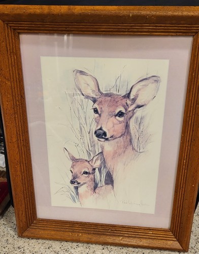 Vintage Deer Print by Paul Whitney Hunter Wooden Frame 16 3/4" × 13 3/4” - Picture 3 of 14