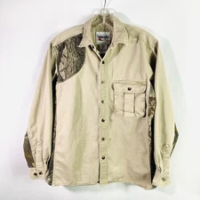 Wrangler Pro Gear Boys Size Med 15-15.5 Tan Camo Long Sleeve Shooting Shirt
