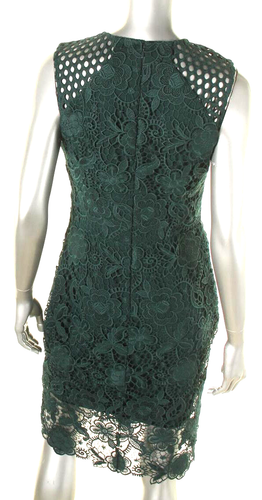 Vera Wang ~ Green Crochet Lace Illusion Shoulders Sheath Party Dress 8 NEW $278 - Picture 2 of 9
