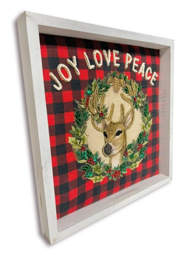 Beads & Sequins Deer Christmas Holiday Decoration Framed Canvas Wall Decoration - Picture 2 of 7