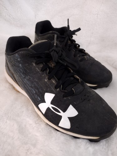 Under Armour Kids 3Y Baseball Football Rubber Cleats Black White Lace Up Cleats - Picture 1 of 10