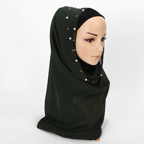 Bufanda Hijab De Cuentas De Gasa Para Mujeres Pañuelo Cabeza Sólido Musulmán - Imagen 7 de 32