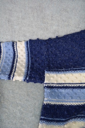 Vintage Hand Knit PURE WOOL Rolled Neck Bauble Navy Lt BlueOffWhite Jumper - Picture 8 of 8