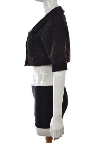 NUEVA Chaqueta Blazer Carolina Herrera Talla 8 Marrón Mangas 3/4 Lana Recortada - Imagen 3 de 6