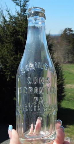 Vintage E ROBINSON'S Sons Clear Glass 7 Oz Beer Soda Bottle Mug Base Scranton PA