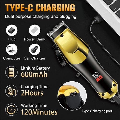 Professional Men Hair Clipper Cordless Beard Trimmer Electric Shaver Kit & Case - Picture 4 of 22
