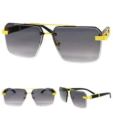 CLASSY Elegant Sophisticated Modern Retro Hip Hop Style SUN GLASSES Gold Frame