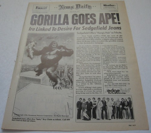 Pubblicità Vintage Stampa Jeans Sedgefield 1976 King Kong Gorilla Goes Ape - Foto 2 di 4