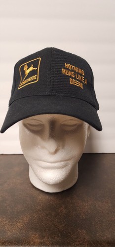 John Deere Black & Yellow Baseball Hat Cap Nothing Runs Like A Deere Trucker  - Picture 2 of 12