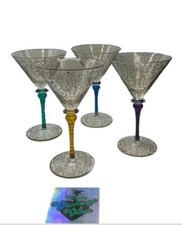 Set Of 4- Pier 1 Rioja Gold Scrolls Martini Glass Hand Painted Romania Barware