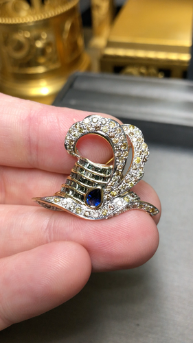 Estate 18K Fancy Pink Green Diamond Sapphire Hat Pin Brooch Pendant 2.54cttw - Video 1 of 1