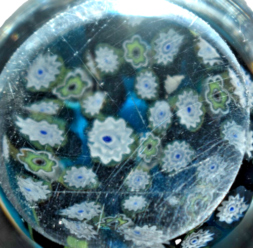 Vintage Murano Italy Art Glass Paperweight Blue Green White Millefiori - Picture 4 of 5