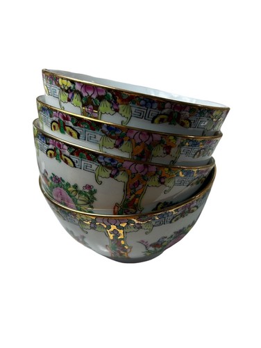 Vintage chinesische Rose Medaillon Porzellan Famille Rose Schüssel China 4,5" Menge 4 - Bild 3 von 6