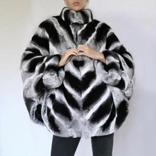 New Women Chinchilla Color Coat Winter Real Rex Rabbit Fur Jacket Warm Outwear