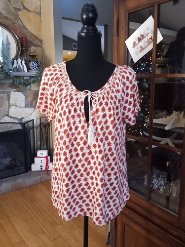 Lucky Brand Women's Blouse Top Short Sleeve Tie Front Floral Print Size Medium  - Picture 1 of 6