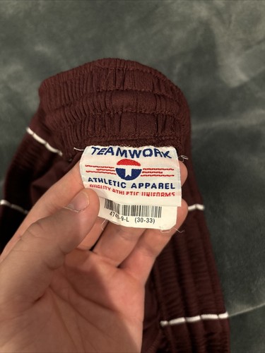 Vintage Teamwork Athletic Wear Men Basketball Gym Short Maroon Polyester Size M - Picture 6 of 8
