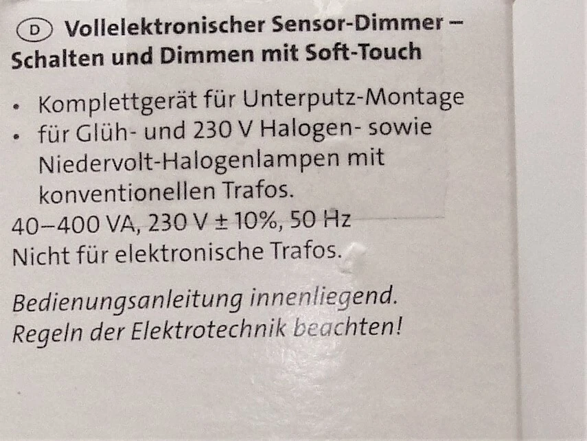 Dimmer Sensor Tast Dimmat vollelektronisch mit Soft-Touch Kopp (808302010) - Bild 3 von 3