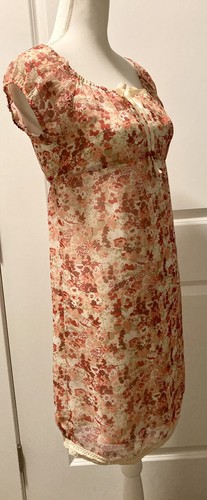 Vintage 90er Grunge Babydoll elfenbein, rosa & rot Blumen Empire Taille Kleid Gr. XS - Bild 2 von 7