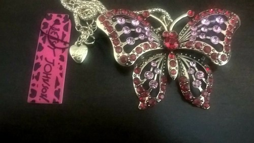 Betsey Johnson Gold Plated Crystal, Rhinestone Enamel Butterfly Necklace/Brooch - Picture 35 of 80