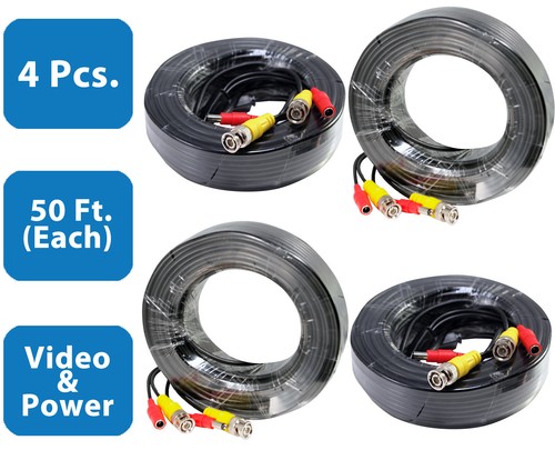 50 Feet Video & Power Pre-Made Ready Made CCTV BNC Cable for Security Camera 4PK - Picture 1 of 6