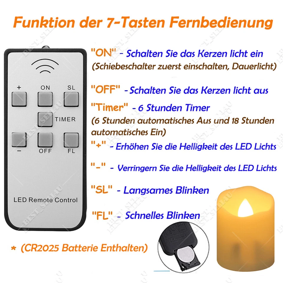 6er LED Wiederaufladbar Teelichter Kerzen Fernbedienung Flackernd Dimmbar Timer - Bild 4 von 4