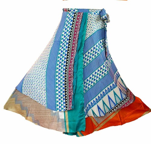 Indischer Vintage Seidenrock Damen Wickel Bohemian Gypsy Hippie Boho Sommerkleid 5-teilig - Bild 5 von 8