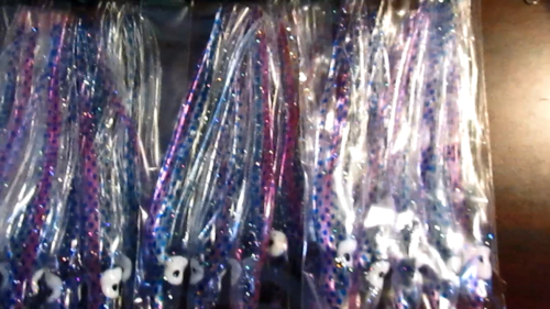 4¾" x 30 NEW Supertackle #469 FRESCA - Salmon Hoochies - Blue Purple UV Haze - Video 1 of 1