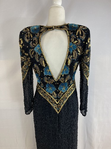 Vintage Hand Beaded Full Length Evening Gown Sequins Originals - Picture 8 of 12
