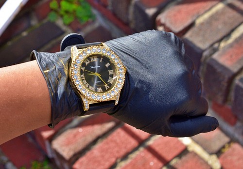 Reloj de pulsera unisex de silicona de circonia cúbica grande de circonita helada enchapada en oro - Imagen 12 de 32