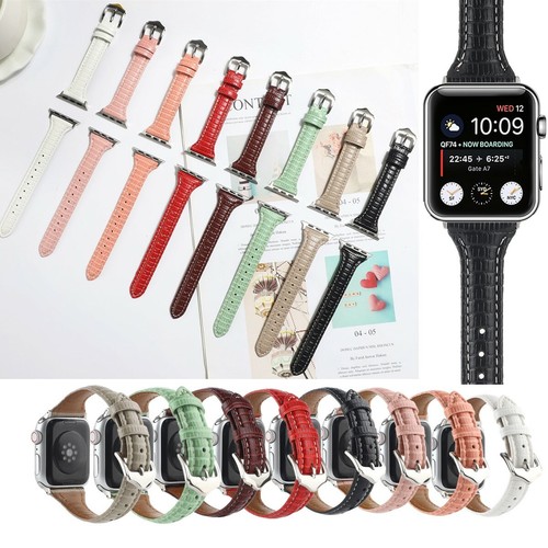 Correa delgada de cuero genuino para Apple Watch serie 6 5 4 3 2 1 patrón 38-44 - Imagen 3 de 60