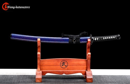 30''Blue&Red Damascus Folded Steel Japanese Sword Combat Ready Samurai Wakizashi - Picture 2 of 12
