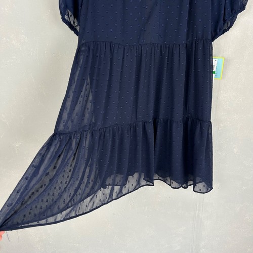 Cece size L babydoll dress short sleeve navy split neck Swiss dot chiffon NEW - Picture 5 of 13