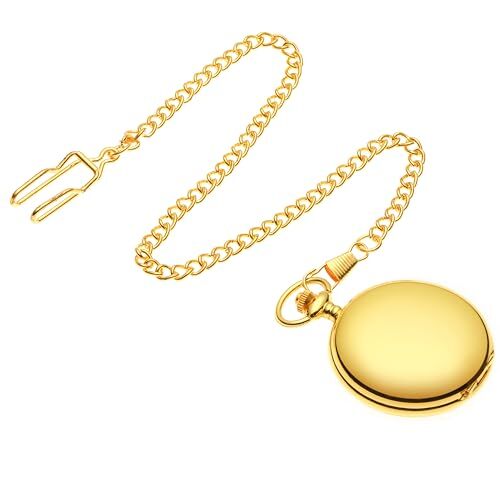 Smooth Vintage Pocket Watch with Chain, Classic Alloy Pocket Watches for Gold - Picture 3 of 5