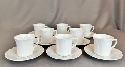8 Tirschenreuth BARONESSE WHITE 3'' Flat Cup & Saucer Sets: MINT