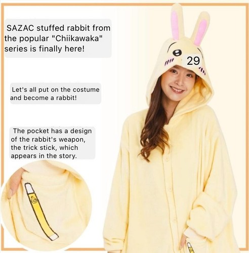 Sazac Chiikawaka Usagi Fleece Erwachsene freie Größe Cosplay Party Kostüm - Bild 3 von 4