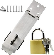 4" Stainless Steel Hasp Latch Lock Set w/ Iron Padlock 3 Keys Screws
