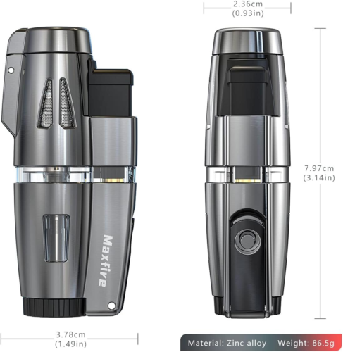 Maxfire Triple Jet Flame Lighter Gas Butane Refillable Windproof Lighter, Adjust - Picture 3 of 12