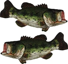 2 PK BASS Fish DRAWER PULL Cabinet Handle Knob SET Fishing Decor