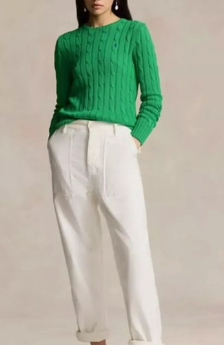 Polo Ralph Lauren Cable Knit Sweater Womens Medium Green Cotton Crewneck - Picture 2 of 4