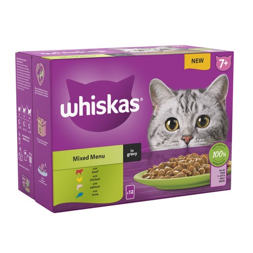144 x 85g Whiskas 7+ Mixed Menu Senior Wet Cat Food Pouches in Gravy - Picture 3 of 10
