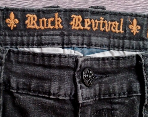 ROCK REVIVAL NEWT SZ 38W×15L BLACK MOTO EMBROIDERED BUTTON POCKETS SHORTS EUC - Picture 7 of 17