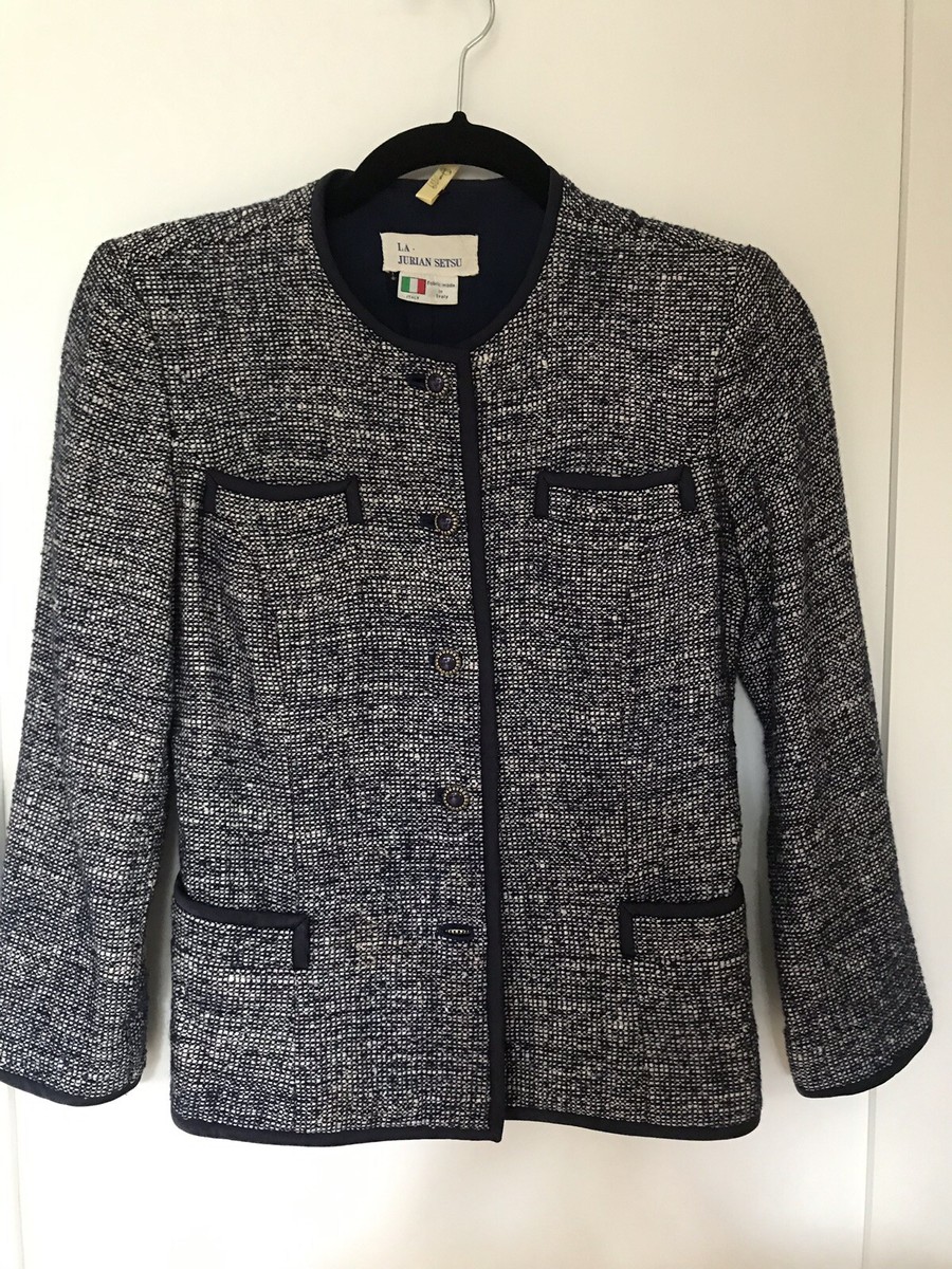 Vintage Designer LA JURIEN SETSU Navy Tweeted Blazer SZ S 2 