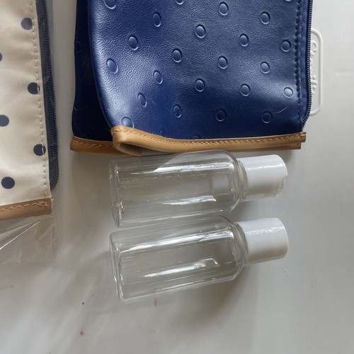 NEW 2 Pieces Estee Lauder Blue & White with Blue Polka Dot Cosmetic Make Up Bag - Bild 5 von 5