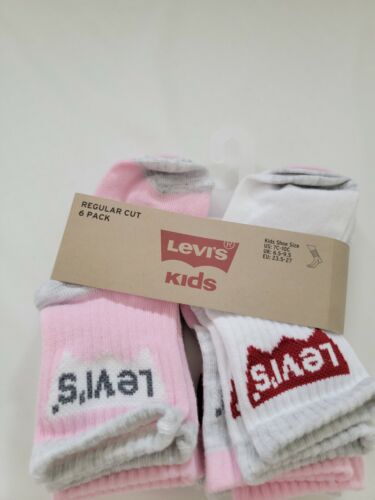Levi’s Girls Socks Reg Cut New W Tags 6 Pack Sz 3Y/5Y Pink, White, & Grey 7C-10C - Picture 2 of 5