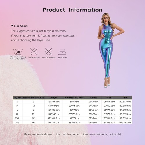 Body donna Unitard metallizzato lucido pezzo unico bodycon tuta catsuit club body - Foto 19 di 56