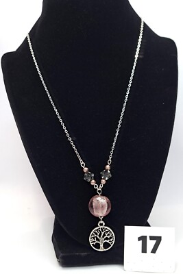 TREE OF LIFE Pink and Black Beaded 21'' Necklace - #17