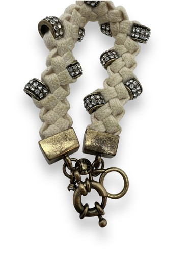 J. Crew Women's Cream Rhinestone Braided Bracelet 8.5” - Picture 4 of 4