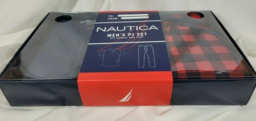 Nautica 2 Pc PJ Set M Short Sleeve Navy Henley Top & Red Plaid Bottom Sleepwear - Picture 5 of 6