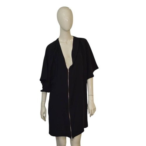 Mini Vestido Chloe Negro Seda Cremallera Frontal Abierta Espalda Mangas Cortas con Aberturas Talla 42 - Imagen 2 de 8