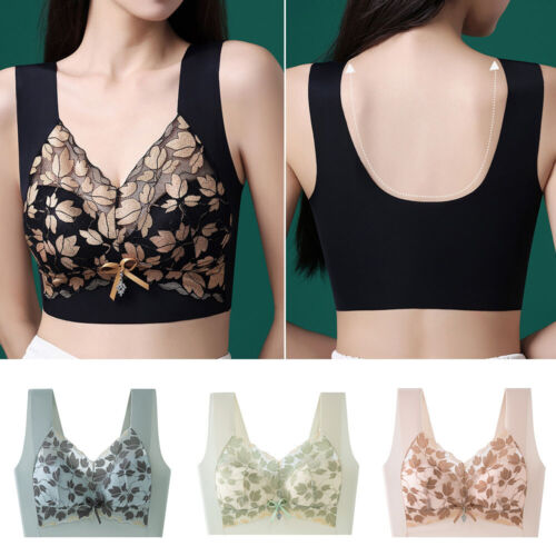 Womens Ice Silk Lace Comfort Push-up Bra Buttonless Comfortable Bras Seamless UK - Picture 3 of 25